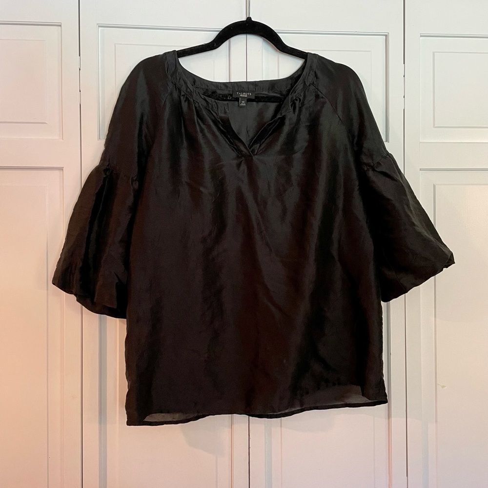 Talbots silk black bell sleeve blouse size xs